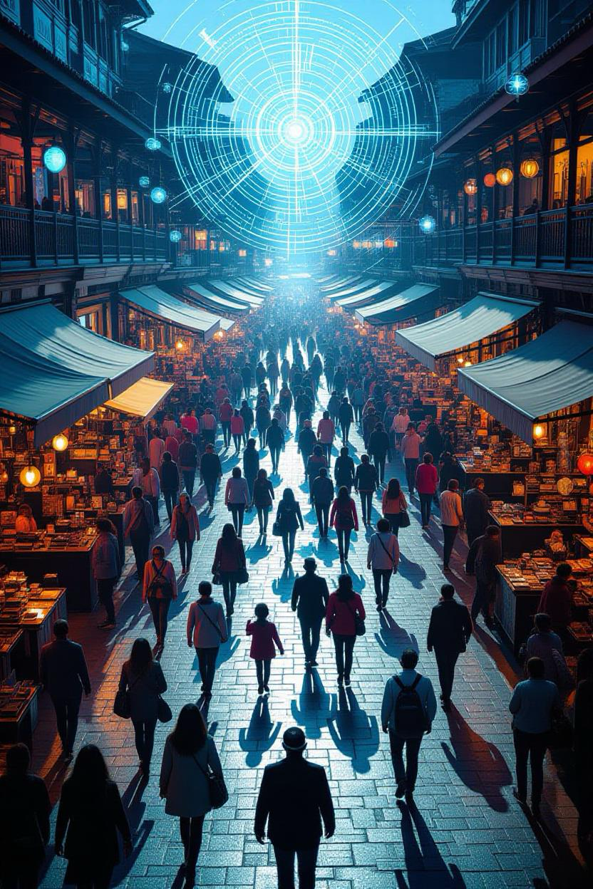 Abstract representation of AI observing humanity